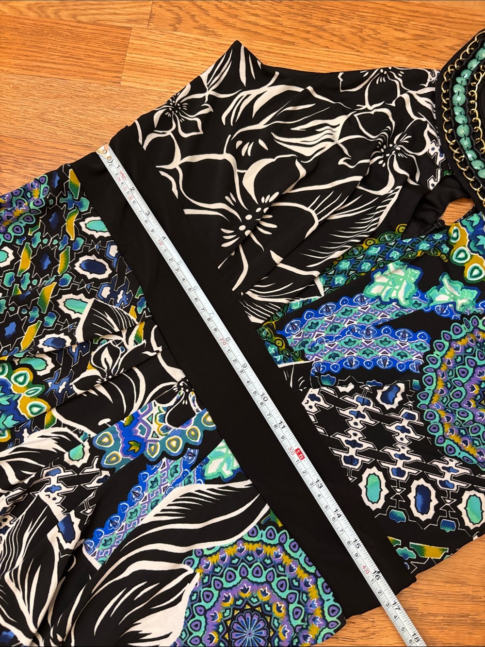 RN Studio By Ronnie Nicole embellished beaded black and teal floral maxi Size 14 - Picture 14 of 17